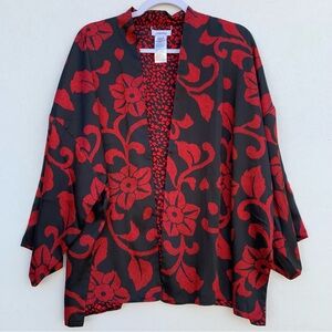 CHICO’S Festive Fleur Reversible Short Kimono Sz L/XL Covering Ruana wild Poppy